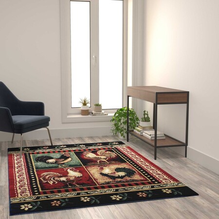 Flash Furniture Red 5x7 Farmhouse Rooster Themed Area Rug ACD-RG70HL-57-RD-GG